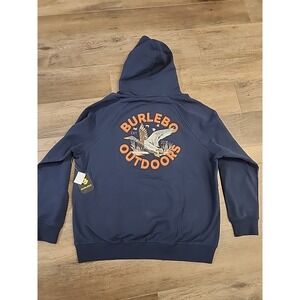 BURLEBO Men's Midweight Fleece Hoodie Sweatshirt size XL Navy Blue Hunting Duck